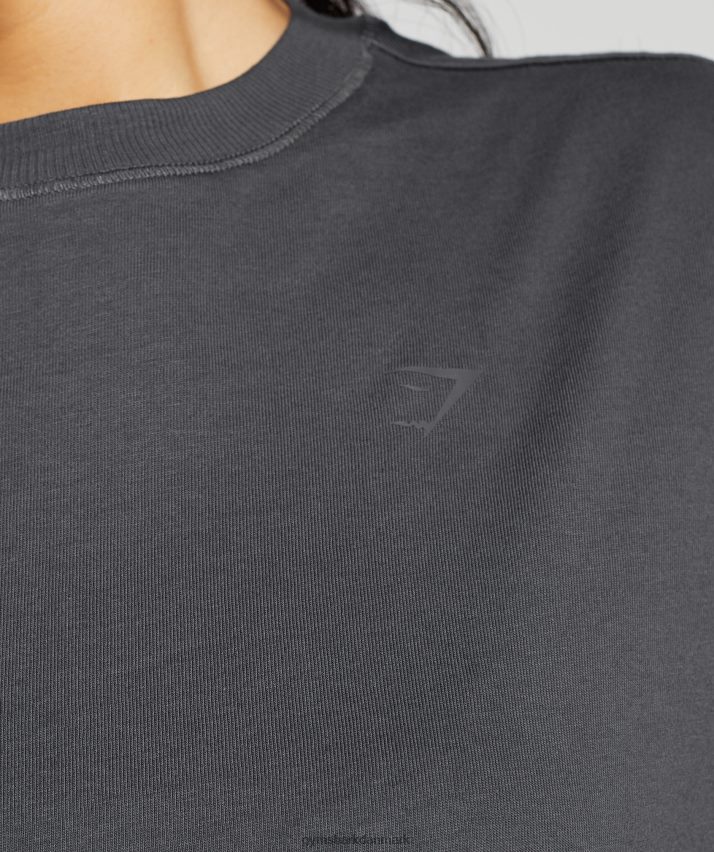 Kvinder Gymshark oversized langærmet top i bomuld N4ZDDN434 onyx grå
