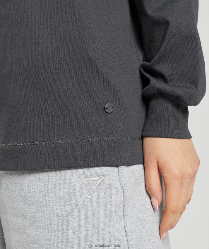 Kvinder Gymshark oversized langærmet top i bomuld N4ZDDN434 onyx grå