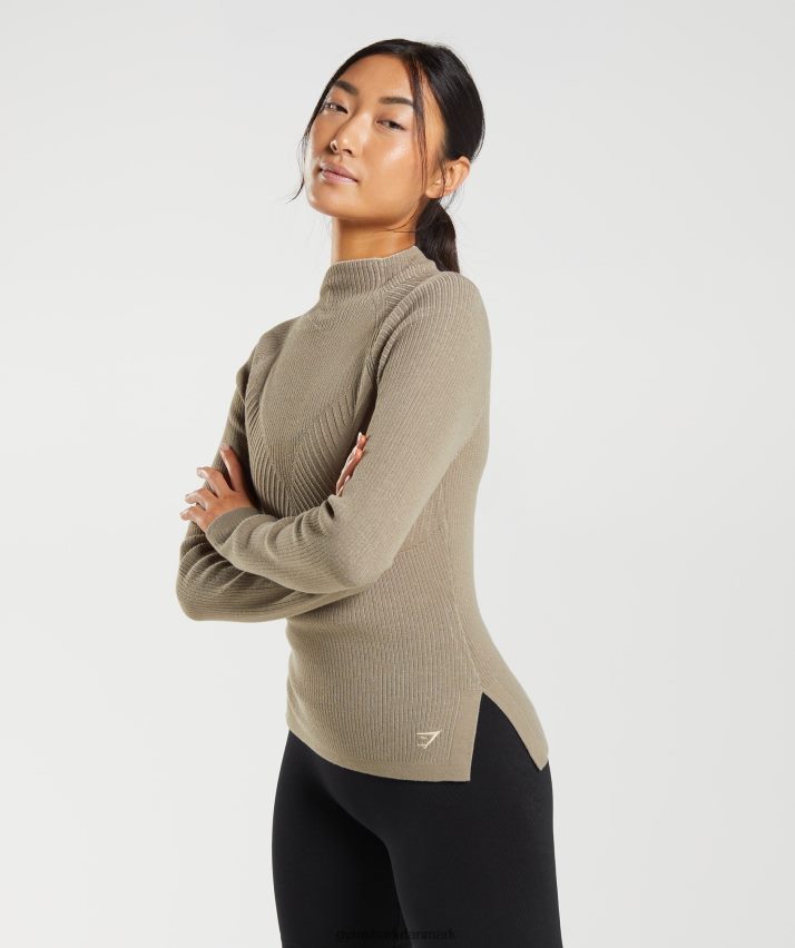 Kvinder Gymshark pause strik langærmet top N4ZDDN441 cementbrun/stensgrå