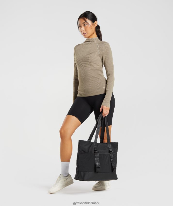 Kvinder Gymshark pause strik langærmet top N4ZDDN441 cementbrun/stensgrå