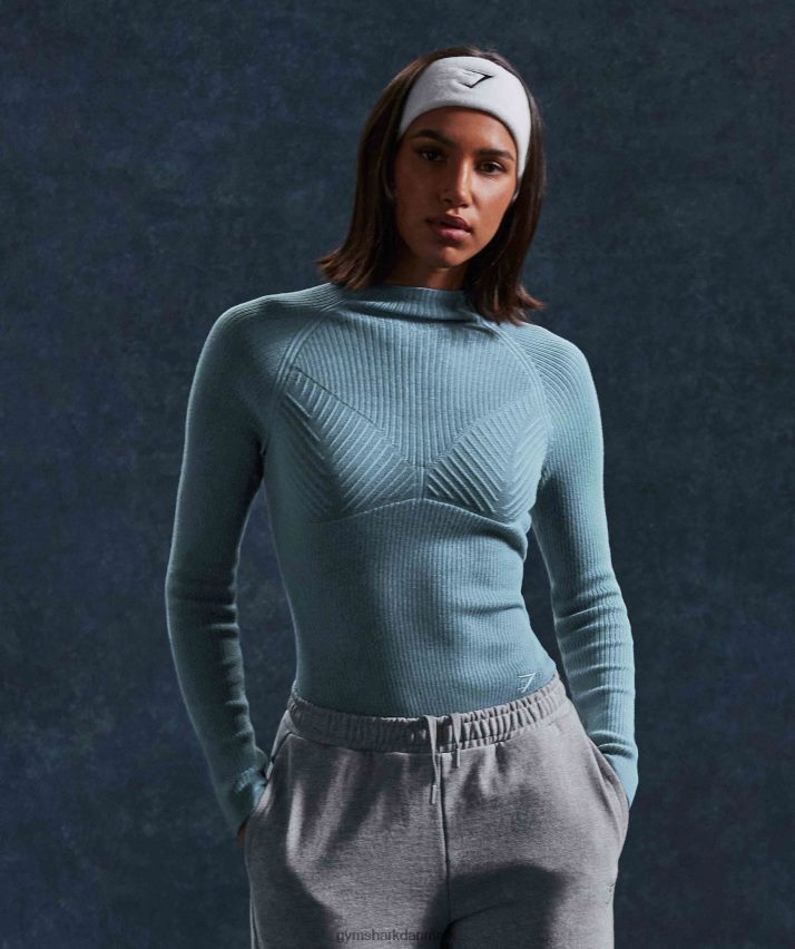 Kvinder Gymshark pause strik langærmet top N4ZDDN446 forkullet blå/tam blå