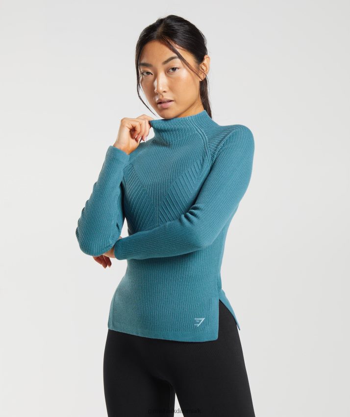 Kvinder Gymshark pause strik langærmet top N4ZDDN446 forkullet blå/tam blå
