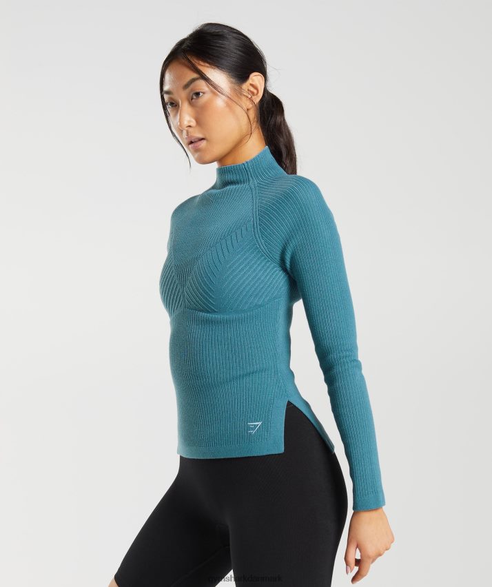 Kvinder Gymshark pause strik langærmet top N4ZDDN446 forkullet blå/tam blå