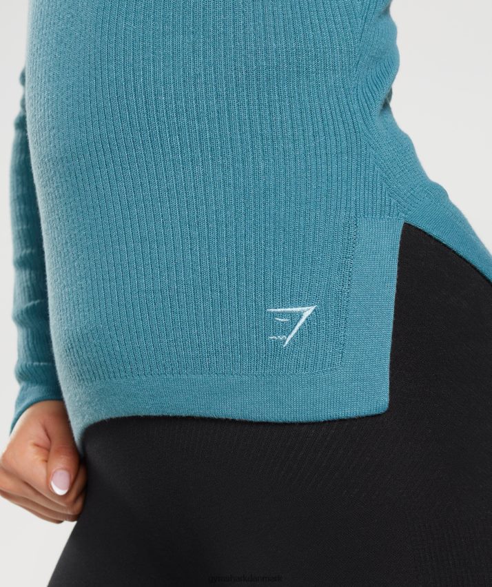 Kvinder Gymshark pause strik langærmet top N4ZDDN446 forkullet blå/tam blå