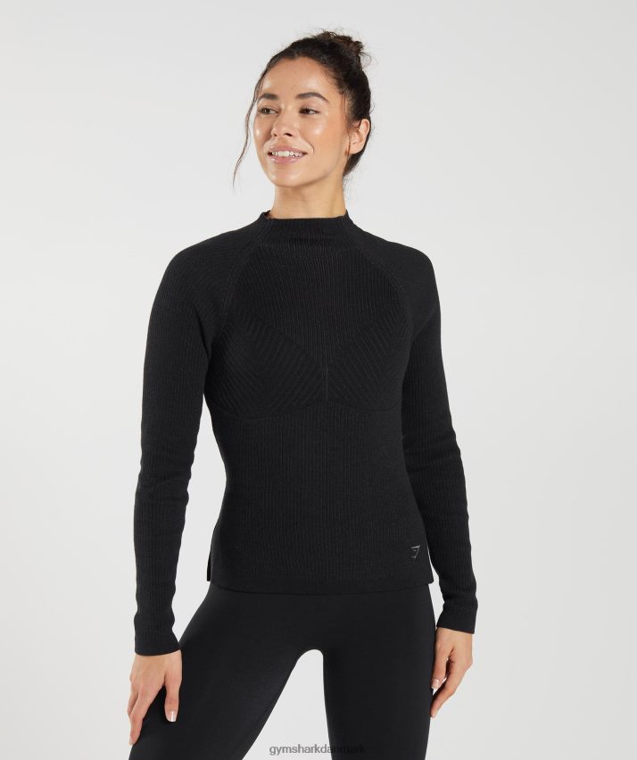 Kvinder Gymshark pause strik langærmet top N4ZDDN461 sort/onyx grå