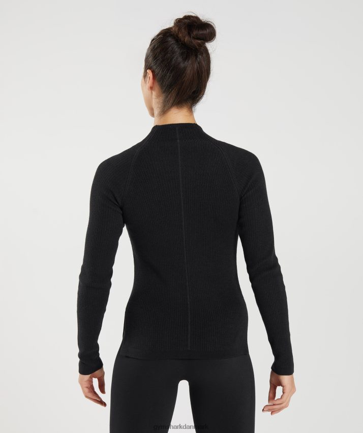 Kvinder Gymshark pause strik langærmet top N4ZDDN461 sort/onyx grå