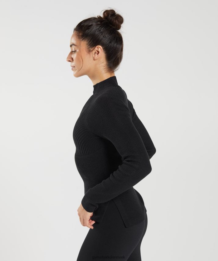 Kvinder Gymshark pause strik langærmet top N4ZDDN461 sort/onyx grå