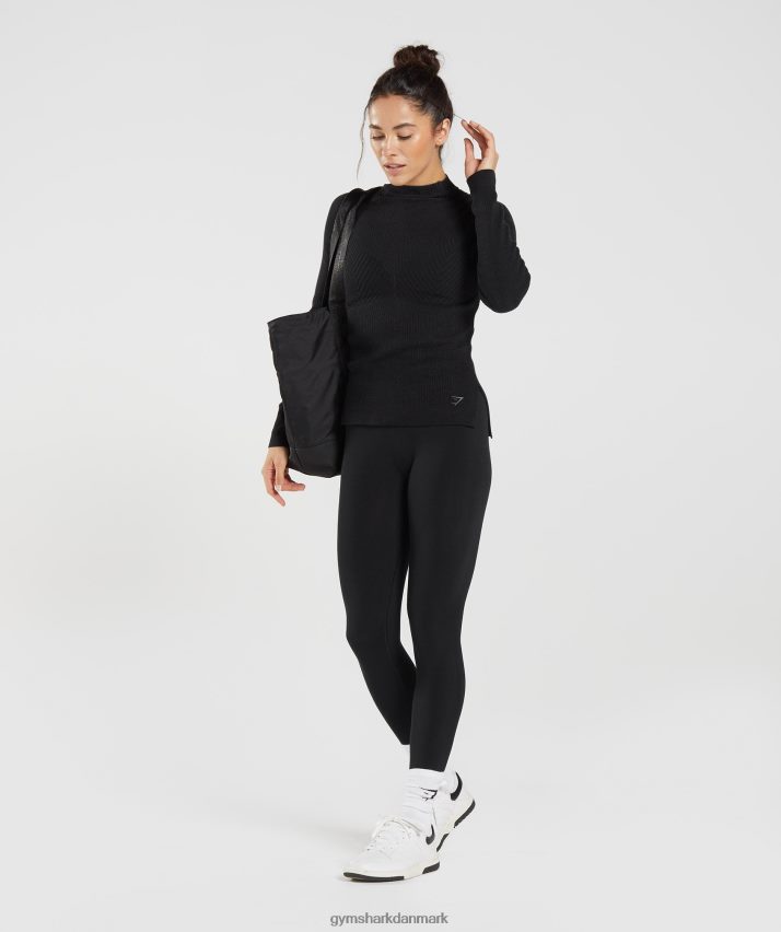 Kvinder Gymshark pause strik langærmet top N4ZDDN461 sort/onyx grå