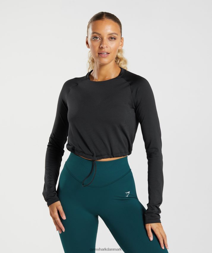Kvinder Gymshark sweat sømløs langærmet crop top N4ZDDN430 sort