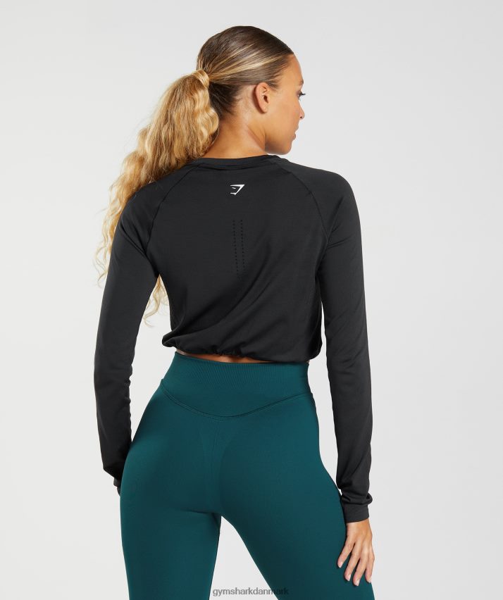 Kvinder Gymshark sweat sømløs langærmet crop top N4ZDDN430 sort
