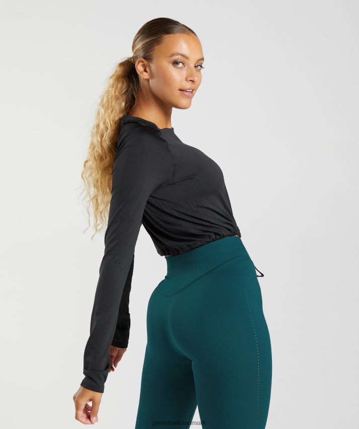 Kvinder Gymshark sweat sømløs langærmet crop top N4ZDDN430 sort