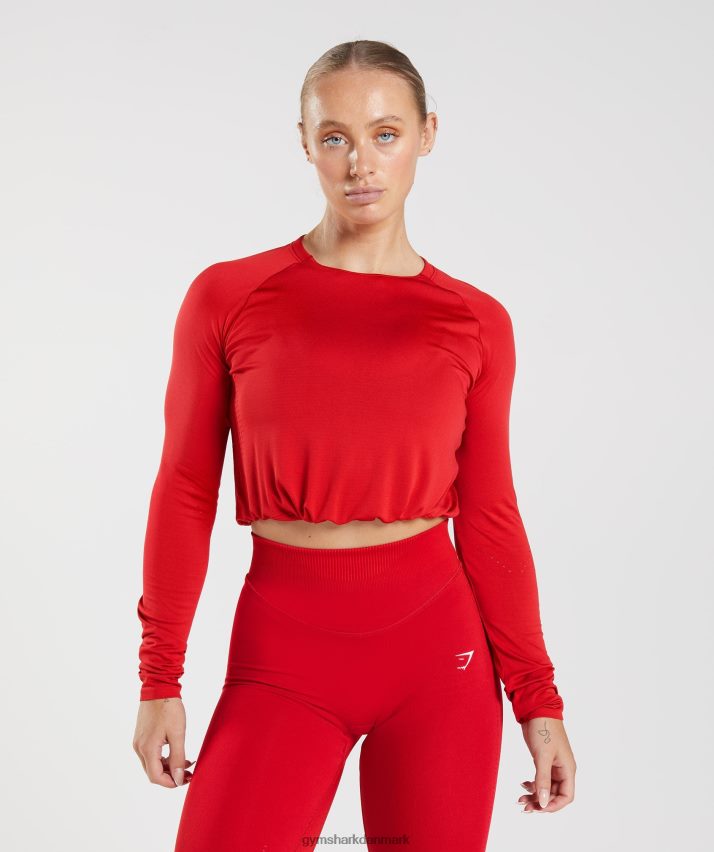 Kvinder Gymshark sweat sømløs langærmet crop top N4ZDDN439 salsa rød