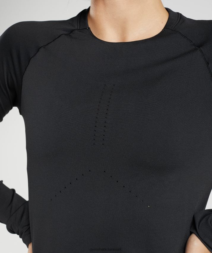 Kvinder Gymshark sweat sømløs langærmet top N4ZDDN462 sort