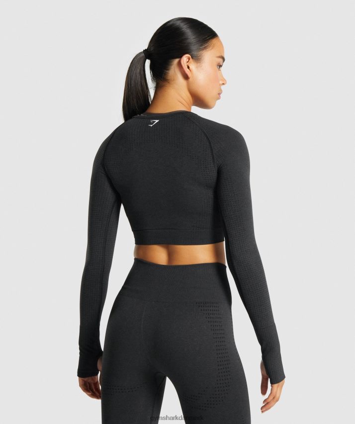 Kvinder Gymshark vital sømløs 2.0 langærmet crop top N4ZDDN467 sort mergel