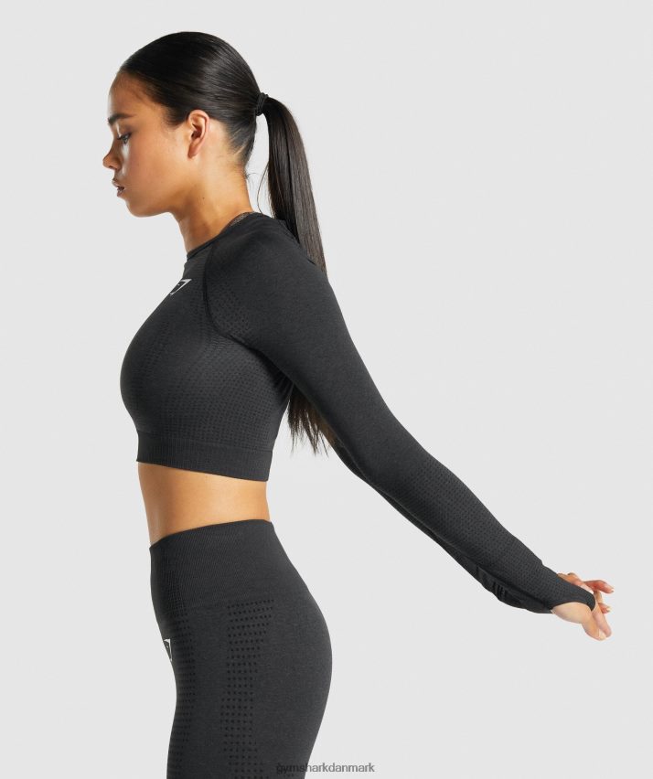Kvinder Gymshark vital sømløs 2.0 langærmet crop top N4ZDDN467 sort mergel