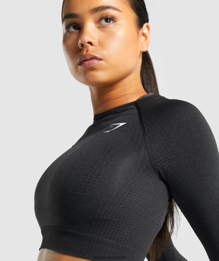 Kvinder Gymshark vital sømløs 2.0 langærmet crop top N4ZDDN467 sort mergel