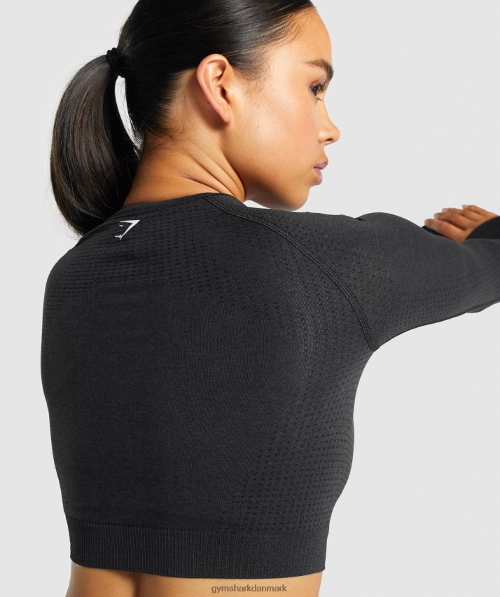 Kvinder Gymshark vital sømløs 2.0 langærmet crop top N4ZDDN467 sort mergel