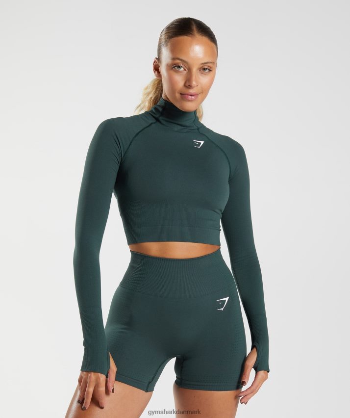 Kvinder Gymshark vital sømløs 2.0 midi top med høj hals N4ZDDN432 skovgrøn mergel
