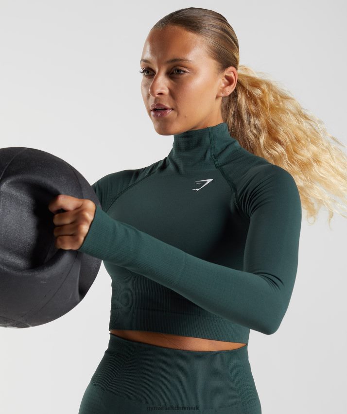 Kvinder Gymshark vital sømløs 2.0 midi top med høj hals N4ZDDN432 skovgrøn mergel