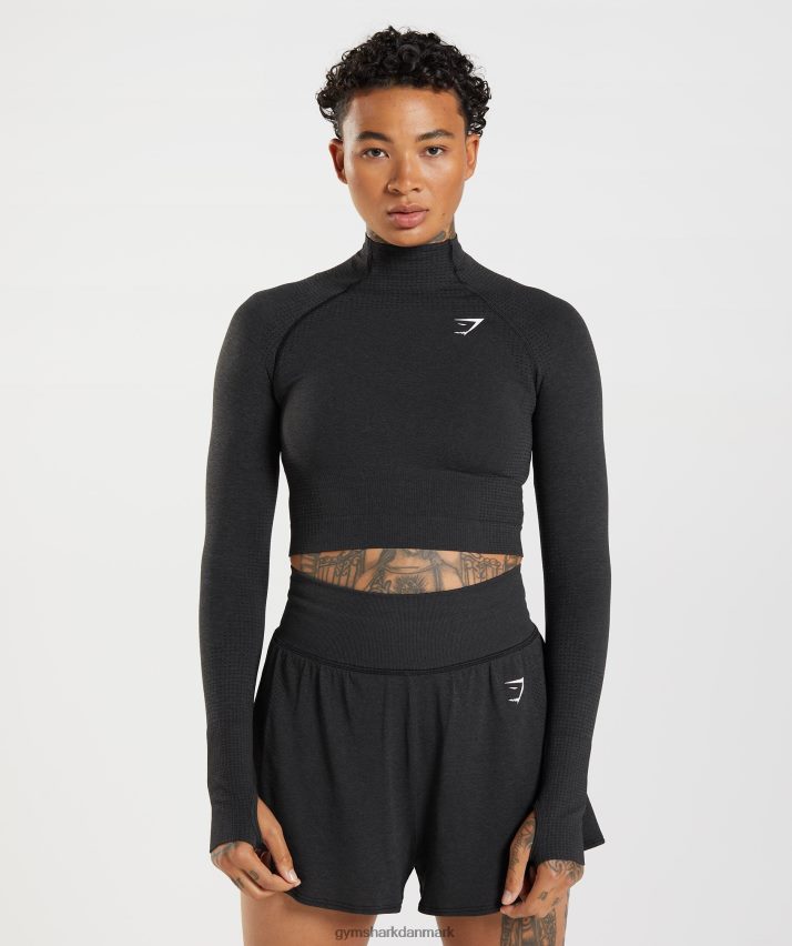 Kvinder Gymshark vital sømløs 2.0 midi top med høj hals N4ZDDN438 sort mergel