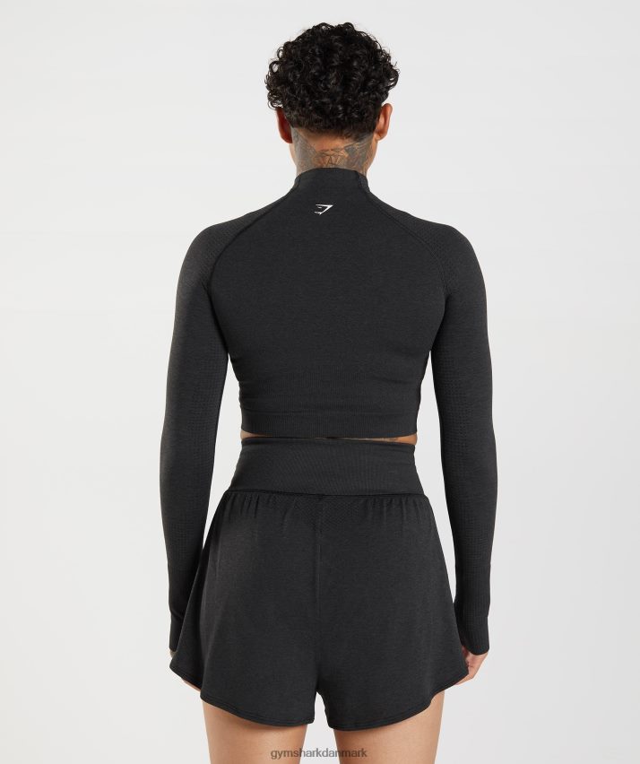 Kvinder Gymshark vital sømløs 2.0 midi top med høj hals N4ZDDN438 sort mergel