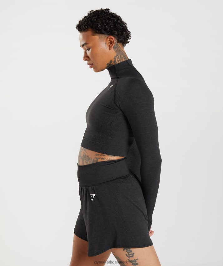Kvinder Gymshark vital sømløs 2.0 midi top med høj hals N4ZDDN438 sort mergel