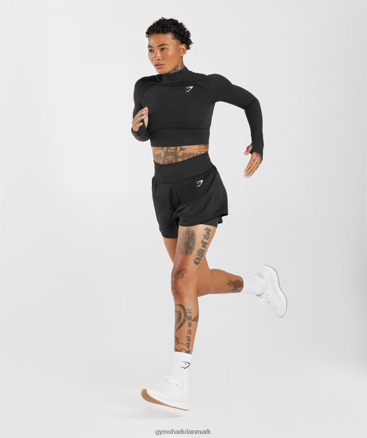 Kvinder Gymshark vital sømløs 2.0 midi top med høj hals N4ZDDN438 sort mergel