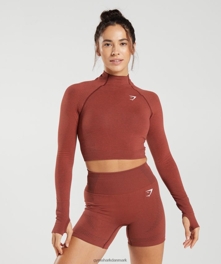 Kvinder Gymshark vital sømløs 2.0 midi top med høj hals N4ZDDN466 murstensrød