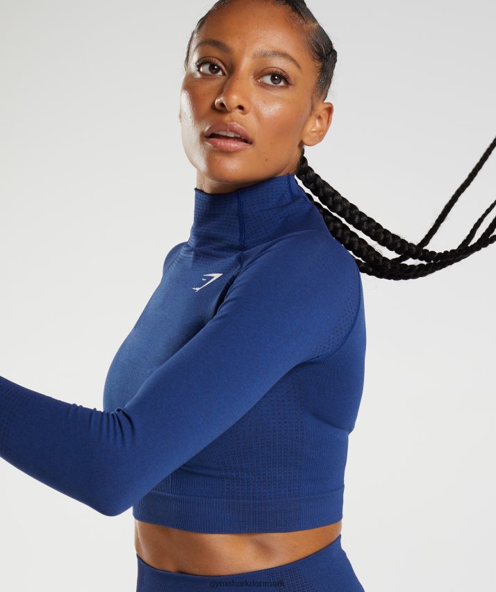 Kvinder Gymshark vital sømløs 2.0 midi top med høj hals N4ZDDN470 stjerne blå mergel