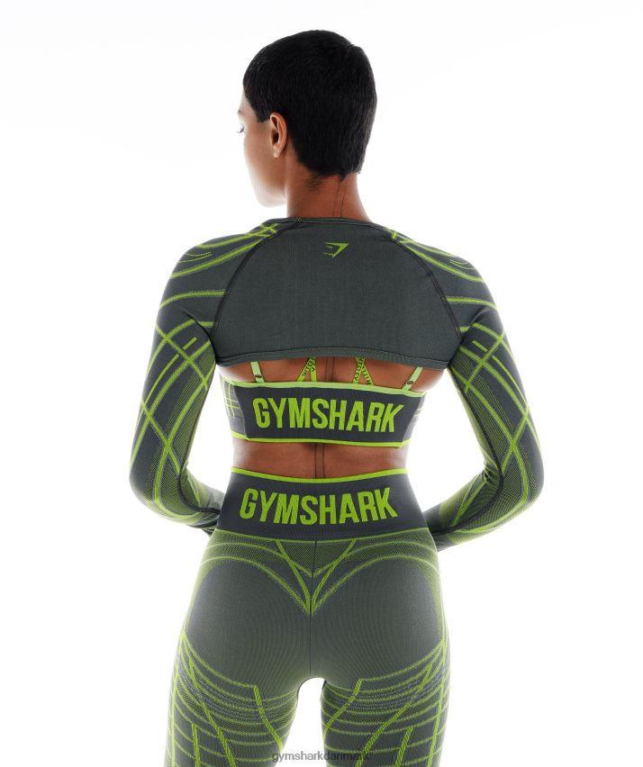 Kvinder Gymshark wtflex lineær sømløs langærmet skuldertræk N4ZDDN490 koksgrå/fluogrøn/lysegrå