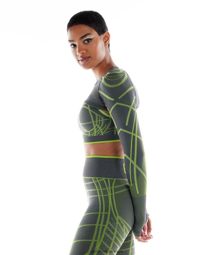 Kvinder Gymshark wtflex lineær sømløs langærmet skuldertræk N4ZDDN490 koksgrå/fluogrøn/lysegrå