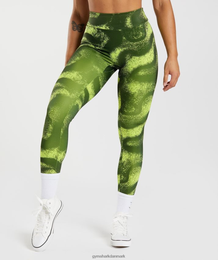 Kvinder Gymshark gs power originale leggings N4ZDDN293 mos oliven print