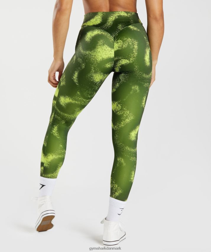 Kvinder Gymshark gs power originale leggings N4ZDDN293 mos oliven print