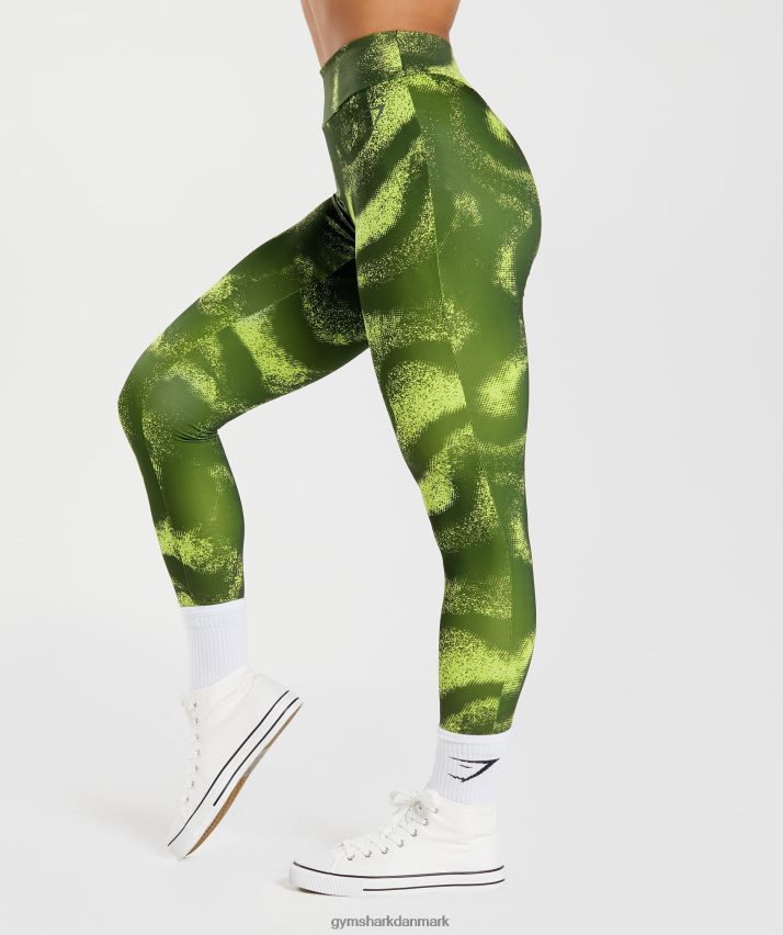 Kvinder Gymshark gs power originale leggings N4ZDDN293 mos oliven print