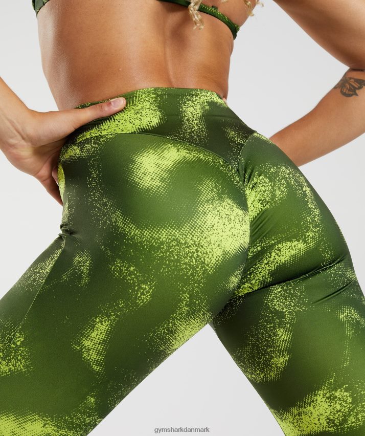 Kvinder Gymshark gs power originale leggings N4ZDDN293 mos oliven print