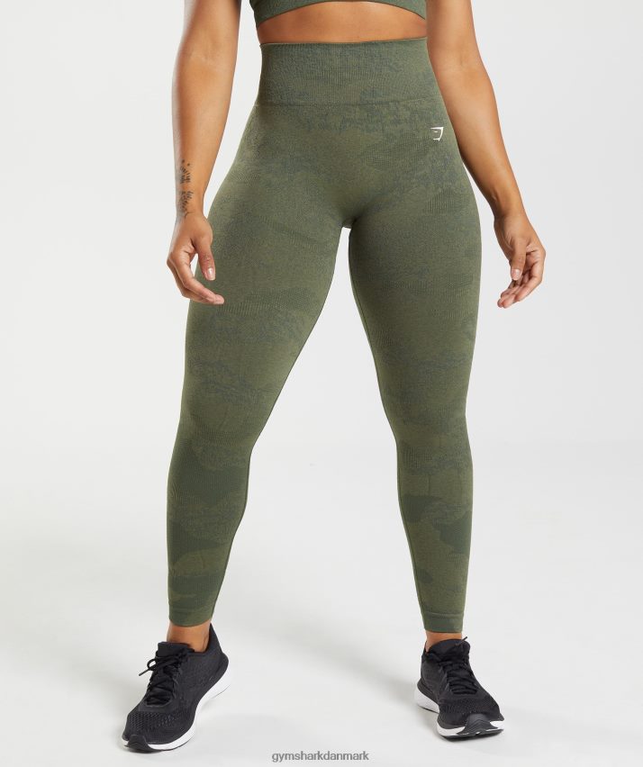 Kvinder Gymshark tilpasse camo sømløse leggings N4ZDDN244 mos oliven/kerneoliven