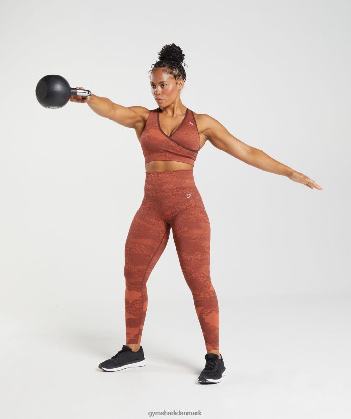 Kvinder Gymshark tilpasse camo sømløse leggings N4ZDDN305 stormrød/kirsebærbrun