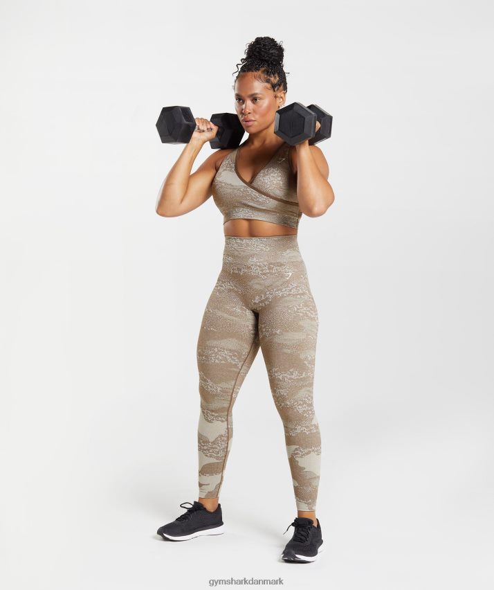 Kvinder Gymshark tilpasse camo sømløse leggings N4ZDDN325 småstensgrå/sjælebrun