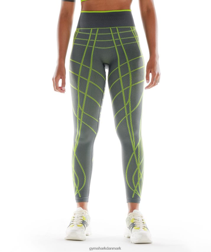 Kvinder Gymshark wtflex lineære sømløse leggings N4ZDDN323 koksgrå/fluogrøn/ lysegrå