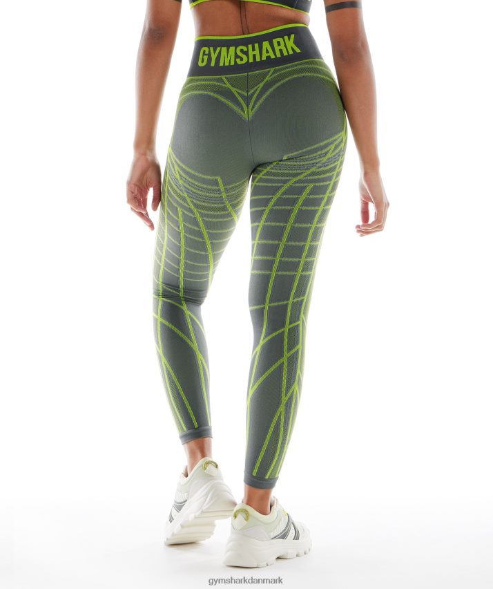 Kvinder Gymshark wtflex lineære sømløse leggings N4ZDDN323 koksgrå/fluogrøn/ lysegrå
