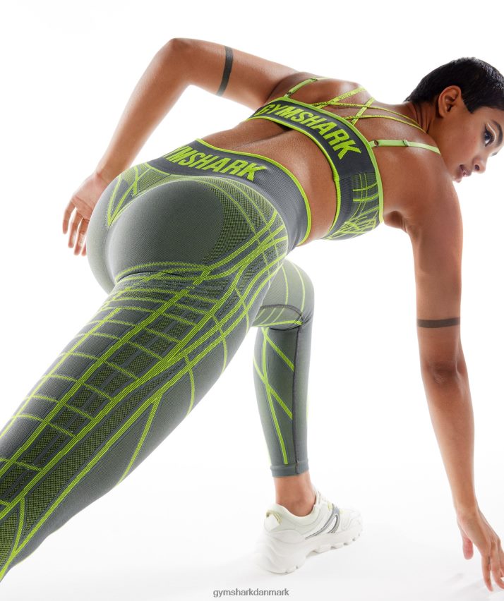 Kvinder Gymshark wtflex lineære sømløse leggings N4ZDDN323 koksgrå/fluogrøn/ lysegrå