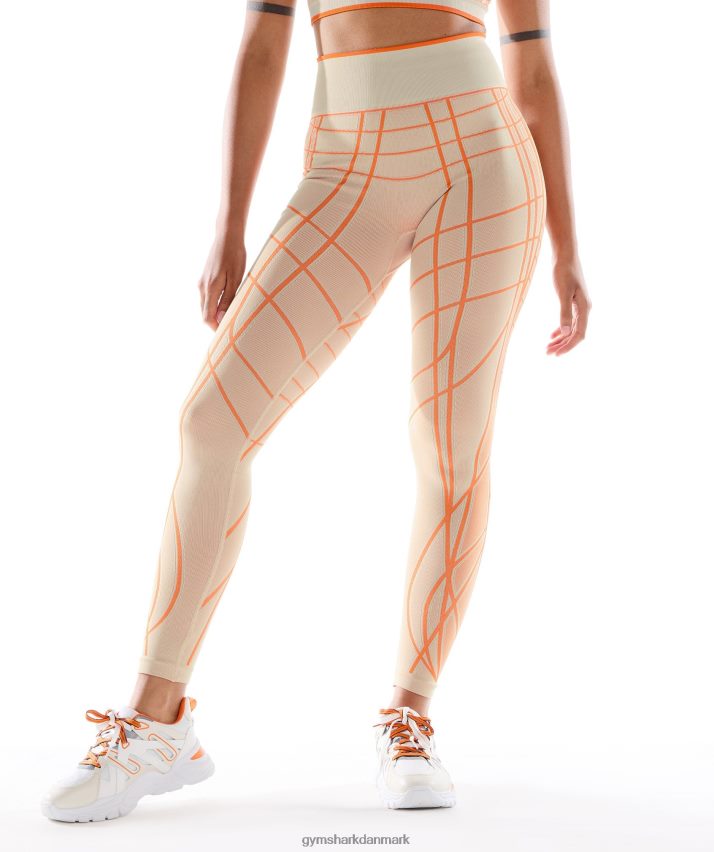 Kvinder Gymshark wtflex lineære sømløse leggings N4ZDDN324 småsten grå/orange/kokos hvid