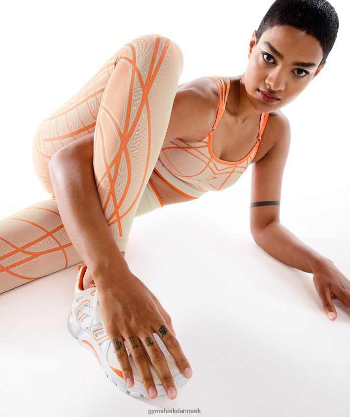 Kvinder Gymshark wtflex lineære sømløse leggings N4ZDDN324 småsten grå/orange/kokos hvid