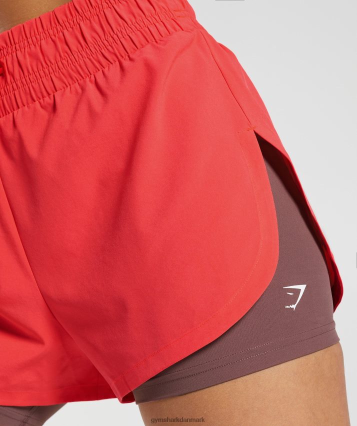 Kvinder Gymshark løber 2 i 1 shorts N4ZDDN51 fluo fed pink/magenta brun