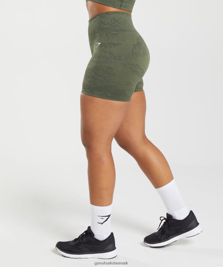 Kvinder Gymshark tilpasse camo sømløse shorts N4ZDDN14 mos oliven/kerneoliven