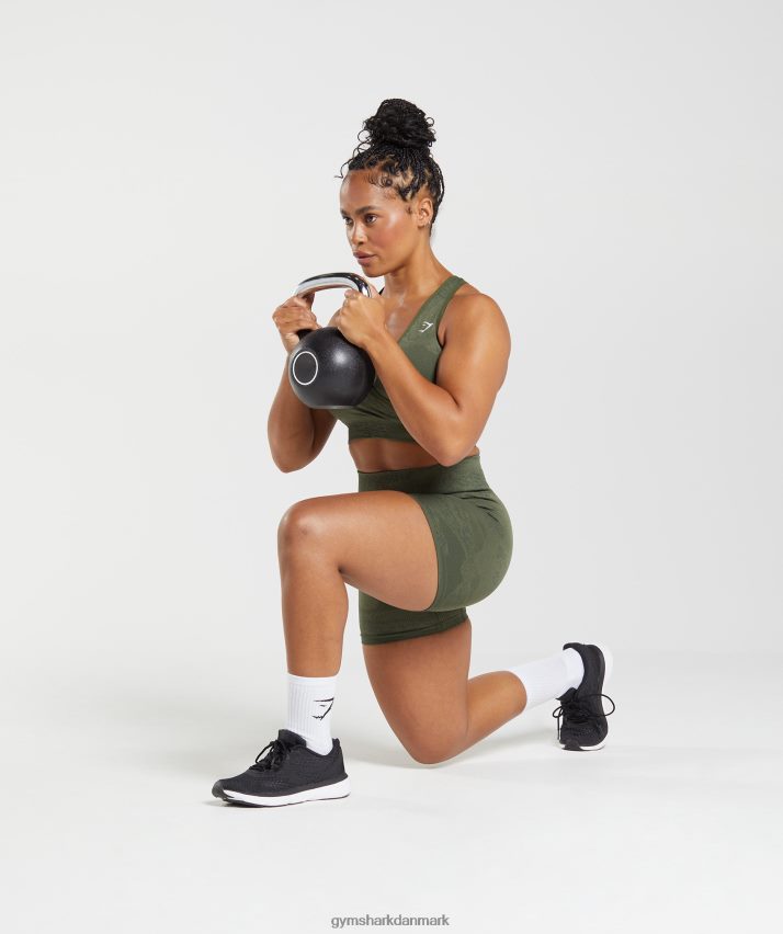 Kvinder Gymshark tilpasse camo sømløse shorts N4ZDDN14 mos oliven/kerneoliven