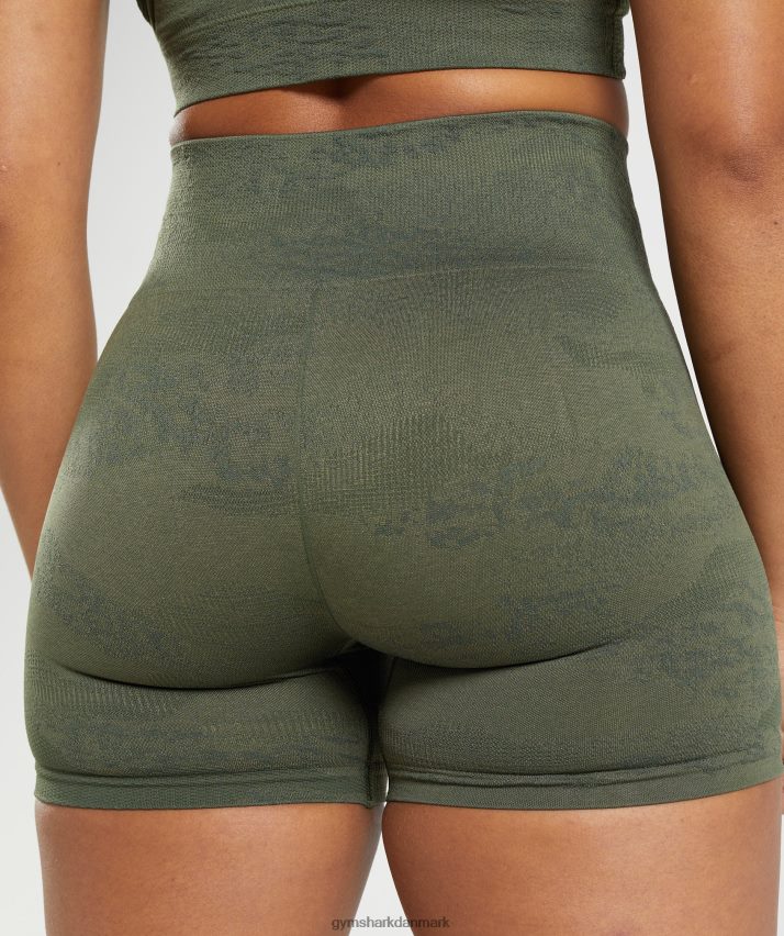 Kvinder Gymshark tilpasse camo sømløse shorts N4ZDDN14 mos oliven/kerneoliven