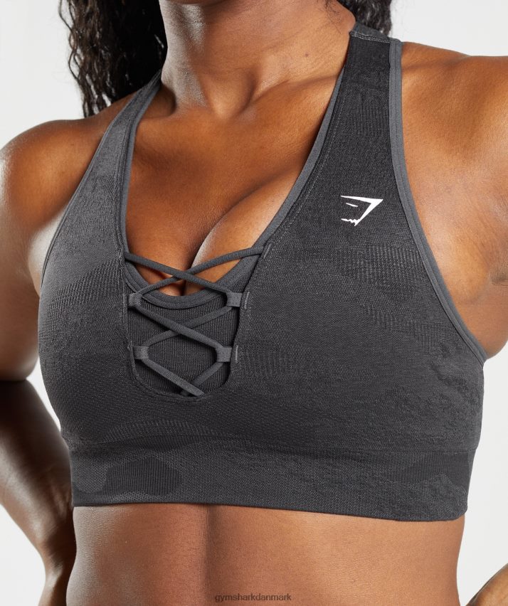 Kvinder Gymshark adapt camo sømløs sports-bh N4ZDDN138 sort/onyx grå