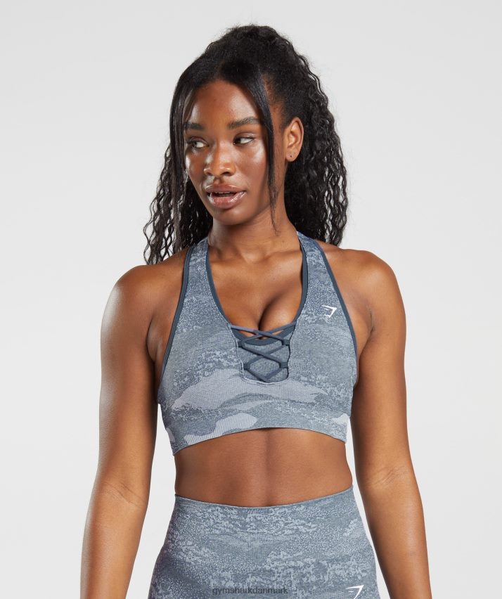 Kvinder Gymshark adapt camo sømløs sports-bh N4ZDDN145 flodsten grå/aftenblå