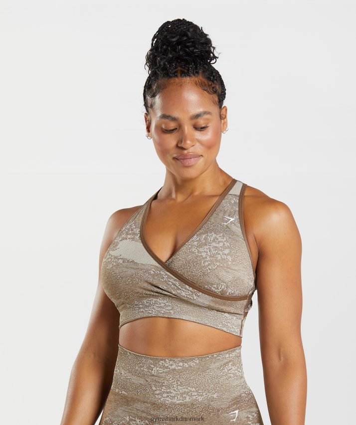 Kvinder Gymshark adapt camo sømløs sports-bh N4ZDDN176 småstensgrå/sjælebrun